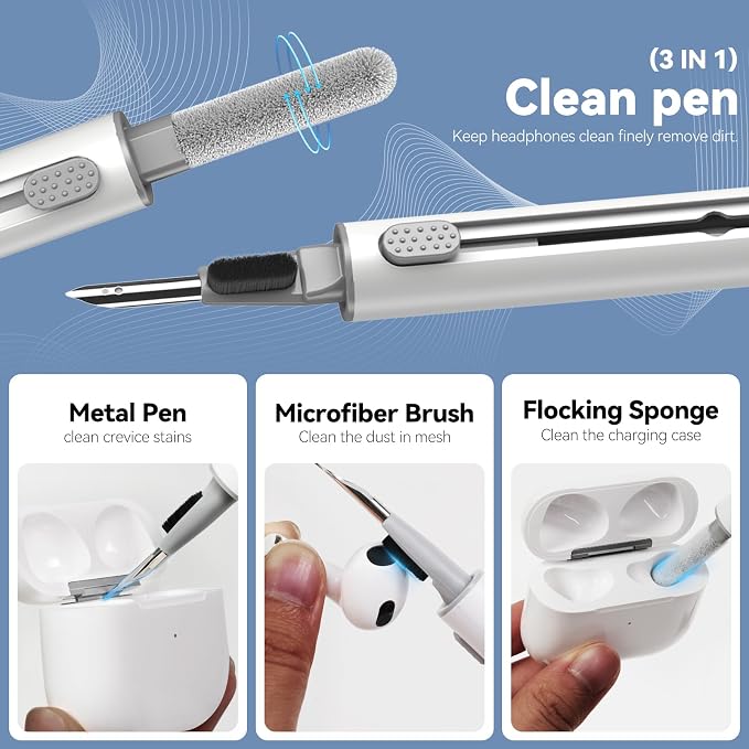 for Airpods Cleaner Kit,Bluetooth Earbuds 3 in 1 Multi-Function Cleaning Pen and Cleaning Putty,for Airpods Pro Phone Charging Port,Earbuds,Headphone, iPod,Case,iPhone,ipad,Laptop