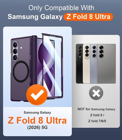 SPIDERCASE Magnetic for Samsung Galaxy Z Fold 8 Ultra Case, Purple | Built-in [Screen Protector] [Stable Kickstand] [Hinge Protection] [Compatible with Magsafe] Military Grade Protective Cover