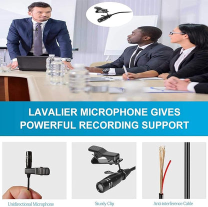 Pro Lavalier Microphone Lapel Microphone 3.5mm (1/8'') TRS Unidirectional Condenser Mic for PC Camera Voice Amplifier Wireless Transmitter, Ideal for Lectures, Podcasts