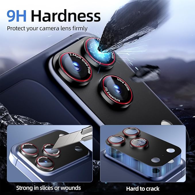 9H High-alumina Tempered Glass Camera Lens Protector for iPhone 17 Pro Max Lens , Military-Grade Shatterproof with Strong Adsorption, Full Coverage Case-Friendly Cover (Black, iPhone 17 Pro Max - 2 Pack)
