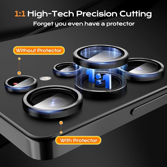 Camera Lens Protector for Samsung Galaxy S25 Ultra,Tempered Glass Metal Individual Camera Cover Screen[Anti-drop] Case Friendly- Black