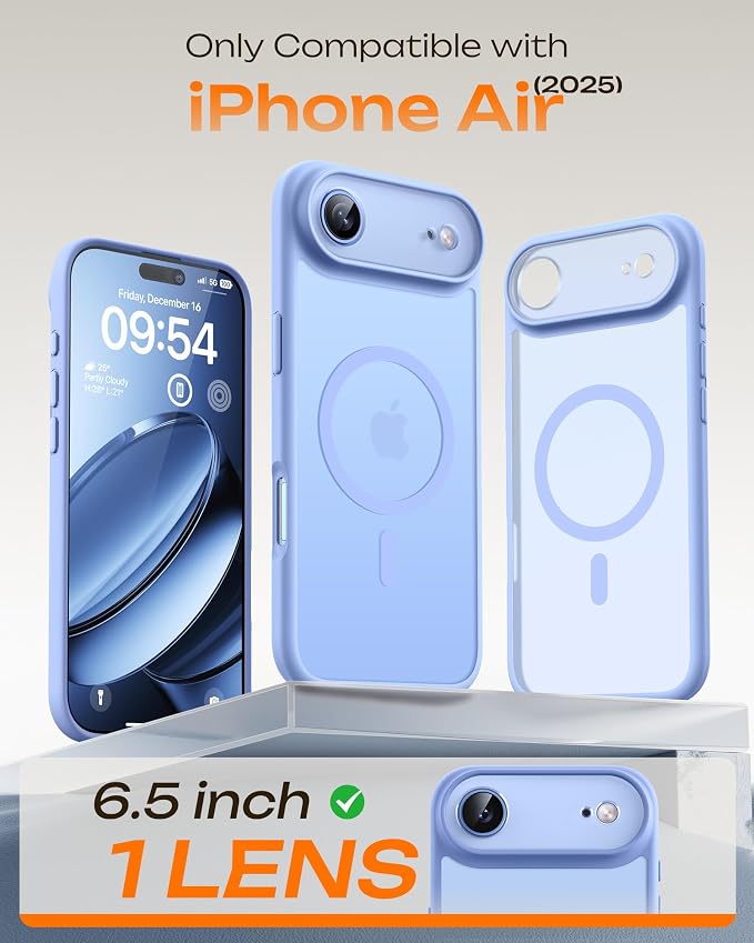 TOCOL for iPhone Air Case, Compatible with Magsafe Charger, Full Camera Protection, Drop Protection, Translucent Matte Phone Case for iPhone 17 Air 6.5 inch (Light Blue)