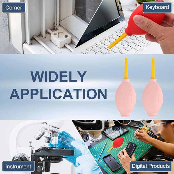 PATIKIL Soft Tip Air Blower Dust Blaster, 3 Pcs Rubber Bulb Air Pump Dust Blower Cleaner Cameras Lens Cleaning Tool with Long Nozzle for Camera Lens Computer Keyboard, Pink/Yellow