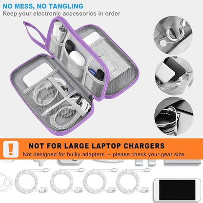 ZINMARK Portable Cable Organizer Case,Travel Pouch with Double-Layer Storage for Cables,Chargers,Earbuds & Phone,Purple