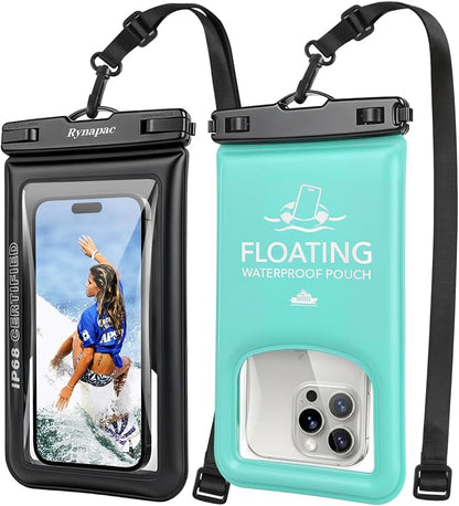 Waterproof Phone Pouch Floating 2 Pack, IP68 Waterproof Phone Case with Lanyard for iPhone 17 16 15 Pro Max, Galaxy S26 Ultra, Touch Screen, Cell Phone Dry Bag for Beach Cruise Essentials, Up to 8.5"