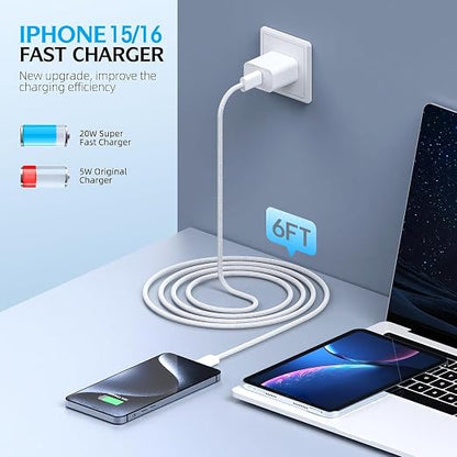 iPhone 17 16 Charger,2Pack USB C Fast Charger Apple Charge Type C Fast Charging Block&6FT USB C to C Woven Cable Cord for iPhone 17 Pro Max/17 Pro/Air/16 Plus/16E/15 Series/iPad Pro/Air/Mini
