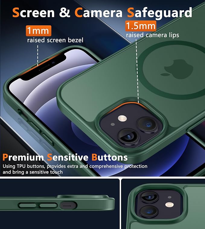 FNTCASE for iPhone 12 Phone Case: for iPhone 12 Pro Magnetic Matte Textured Military Grade Drop Protection Translucent Cell Cover - Slim Durable Shockproof Protective Bumper