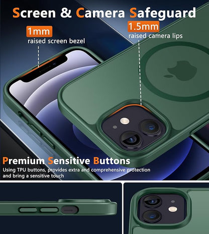 FNTCASE for iPhone 12 Phone Case: for iPhone 12 Pro Magnetic Matte Textured Military Grade Drop Protection Translucent Cell Cover - Slim Durable Shockproof Protective Bumper