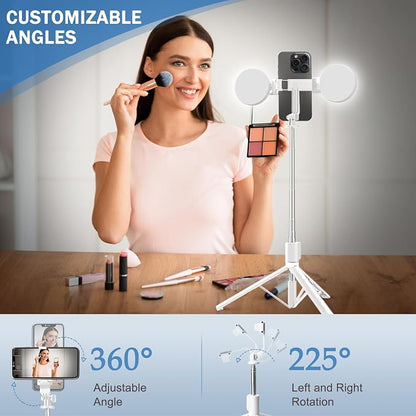 Selfie Stick Tripod with Fill Light, Phone Selfie Stick,Durable Stainless Steel Design,Bluetooth Remote Control,and Stable Three-Legged Support for Live Broadcasts,Video Shooting (White)