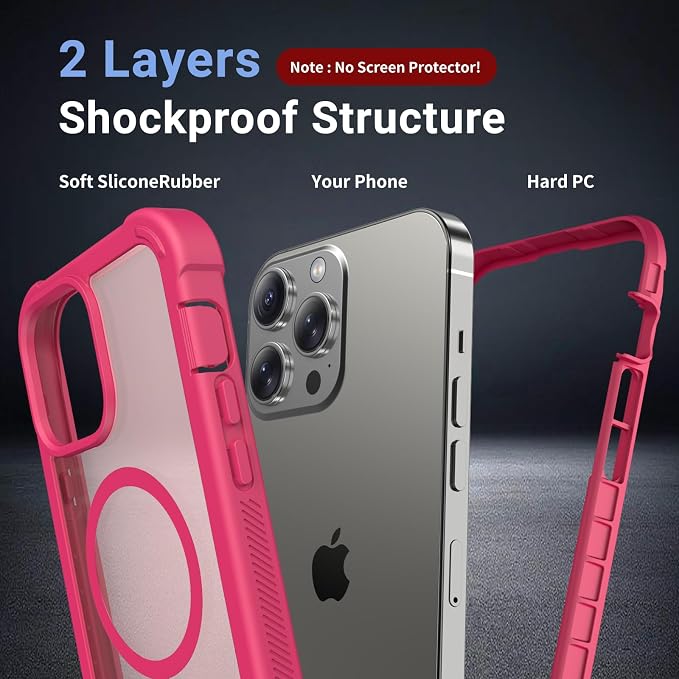 jaroco Magnetic for iPhone 14 Pro case, [Compatible with MagSafe][Military Grade Drop Protection][Heavy Duty Protection][Non-Slip][Shockproof] 2-Layer Durable Bumper Phone Case 6.1''-Rose