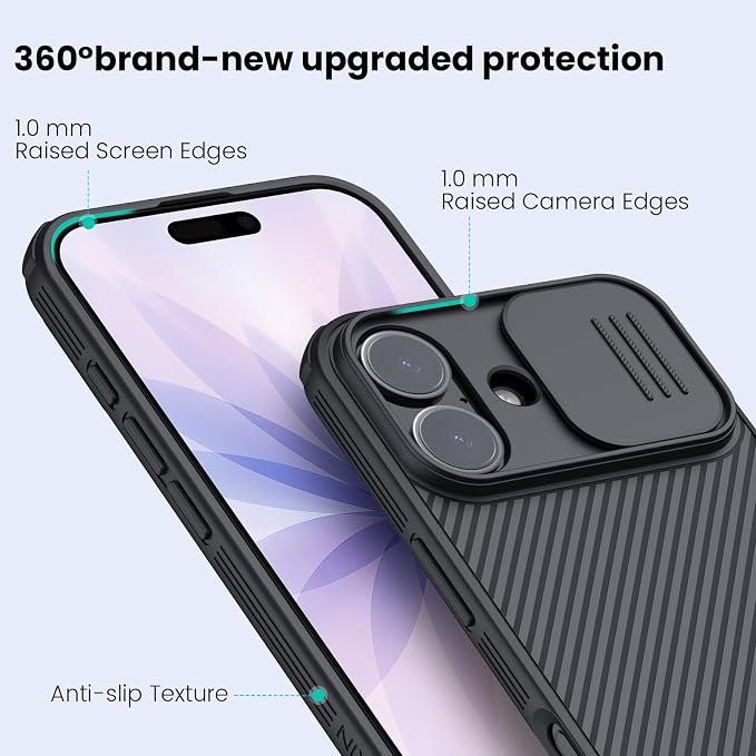 Nillkin for iPhone 17 Case with Slide Camera Cover, Thin Slim Fit, Shockproof Protective, Protector Privacy, Phone Case iPhone 17 Camera Lens Protector 6.3 inch, Black