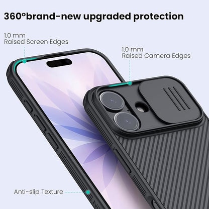 Nillkin for iPhone 17 Case with Slide Camera Cover, Thin Slim Fit, Shockproof Protective, Protector Privacy, Phone Case iPhone 17 Camera Lens Protector 6.3 inch, Black