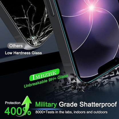 IMBZBK [Auto-Dust Removal] 3 Pack Screen Protector for iPhone 17e / iPhone 16e Accessories, Case Friendly Film, Military Grade Shatterproof Tempered Glass 3 Camera Lens Protector, Easy Installation