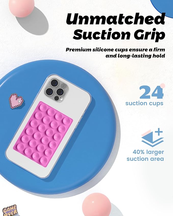 amBand Magnetic Sticky Phone Suction Grip for MagSafe, Removable for Wireless Charging, Durable Magnet Silicone Portable Mount Stand for iPhone 12 13 14 15 16 17, Hands-Free Video/Selfie, Bubble Gum