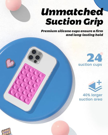 amBand Magnetic Sticky Phone Suction Grip for MagSafe, Removable for Wireless Charging, Durable Magnet Silicone Portable Mount Stand for iPhone 12 13 14 15 16 17, Hands-Free Video/Selfie, Bubble Gum