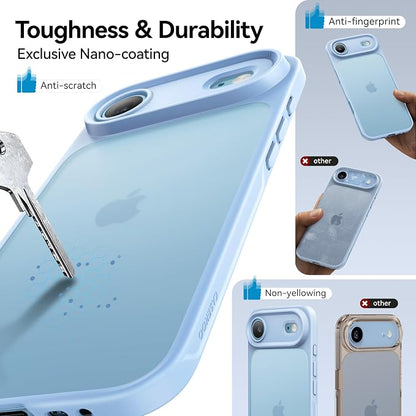 CASEKOO for iPhone 17 Air Case, [Never Yellow Technology] [Mil-Grade Drop Protection] Translucent Slim Cover Women Men for iPhone 17 Air Phone Case 6.5 inch, Frosted Light Blue