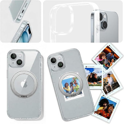 3 in 1 for iPhone 15 Case Stand |Build in Kickstand,Screen Protector *1 & Camera Lens Protector*1, Not Yellowing, Fits MagSafe, Military-Grade Protection