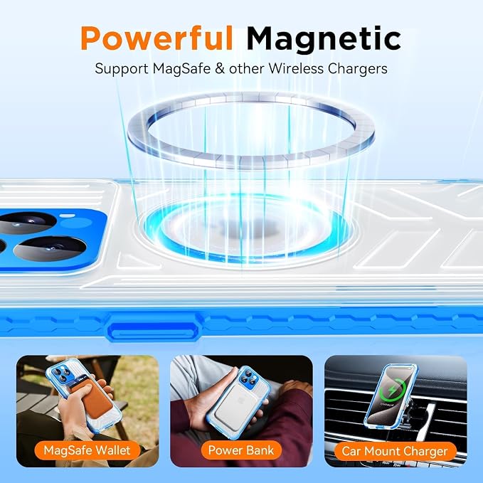WIFORT for iPhone 15 Pro Max Waterproof Case, [IP68 Underwater Dustproof][Built-in Screen][15FT Military Shockproof], 360 Full Body Sealed Protection Cover Magnetic Frosted Phone Case, 6.7" Blue