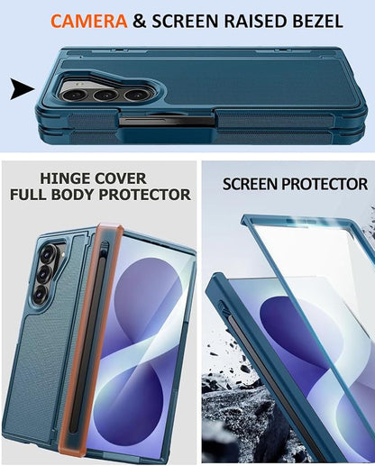 NINKI for Samsung Galaxy Z Fold 8 Ultra Case with S Pen Holder & Stylus & Invisible Kickstand, Magnetic Screen Protector Hinge Phone Cover for Samsung Z Fold 8 Ultra Case with S Pen Holder – Blue