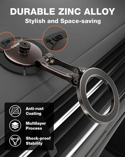 Smolink Tesla Phone Mount, All Metal Strong Magnet Magnetic Phone Holder for Car Dashborad and Tesla Model 3/Y/S/X, Foldable Hidden for MagSafe Car Mount Fit for iPhone All Phones, Black