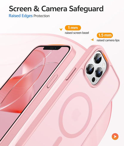 FNTCASE for iPhone 12 Pro Max Case: [Compatible with Magsafe] Translucent Matte Magnetic Phone Cover - Military Grade Drop Protection Shockproof Protective Cases - Light Pink