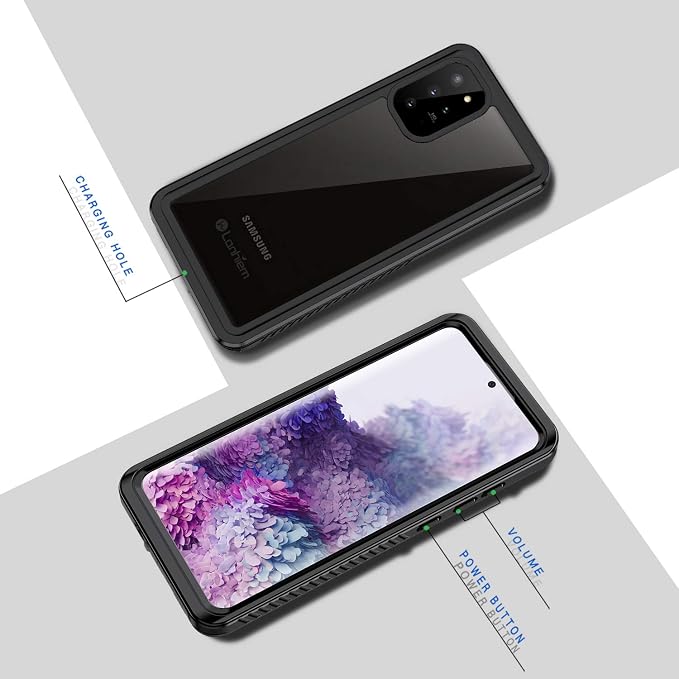 Lanhiem for Samsung Galaxy S20+ Plus Case, IP68 Waterproof Dustproof Shockproof Case with Built-in Screen Protector, Heavy Duty Full Body Protective Cover for Galaxy S20 Plus 5G, Black/Clear