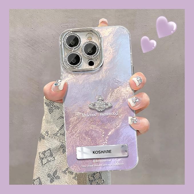 Case for iPhone Case, |Glass Lens Protector|Reflective|Sparkle & Glitter Design|Portable Bracket，It's a Great Gift for Girls (Purple, iPhone 14 pro max case)