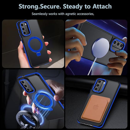 for Samsung Galaxy S21 FE Case, Magnetic Adjustable Ring Stand [Fit for Magsafe], [Military-Grade Shockproof Protection] Phone Case with Kickstand&Ring Holder (Blue)