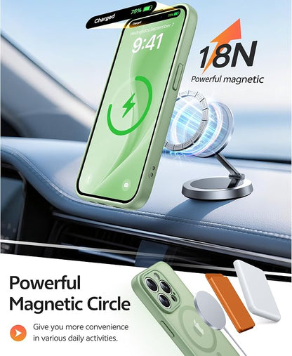 FNTCASE for iPhone 14 Pro Max Case: [Compatible with Magsafe] Translucent Matte Cases with [Full Camera Protection] [Screen Protector] Military Grade Shockproof Protective Phone Cover - Light Moss