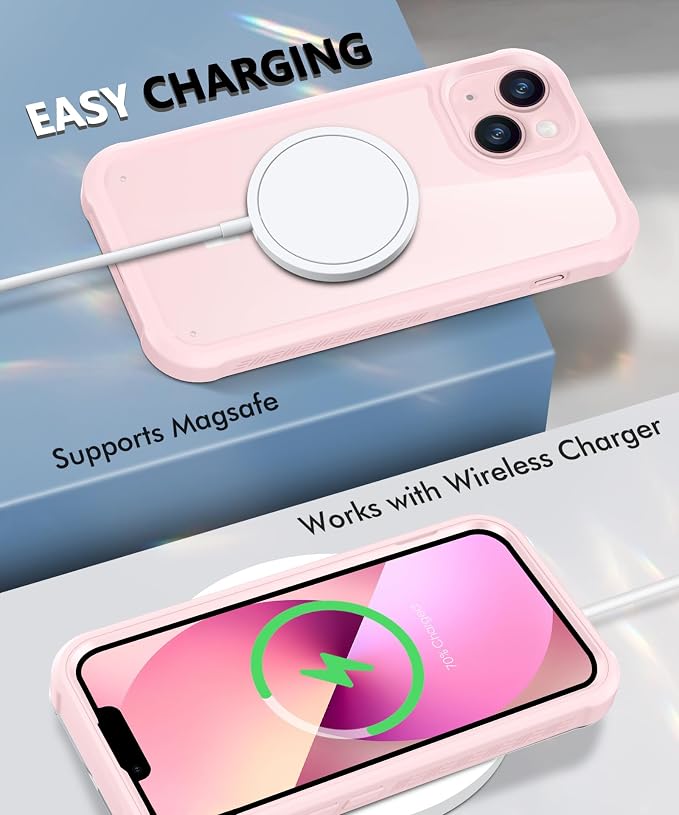 Compatible with iPhone 14 Case, Built-in Screen Protector, with Camera Lens Protector, [Compatible with MagSafe] Full Body Phone Case, Magnetic Protective Cover for 14 6.1" (Pink)