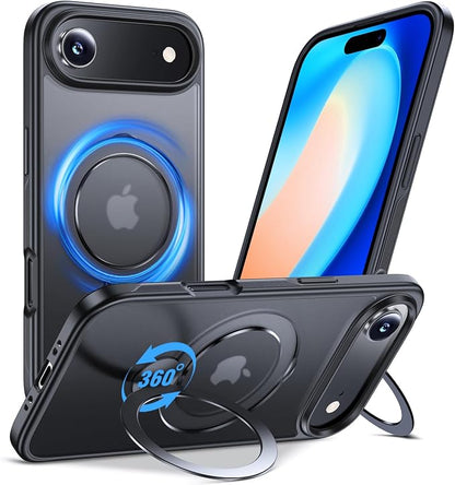 Anqrp 360° All-in-ONE Stand Case for iPhone 17 Air Case with Rotatable Magnetic Kickstand Ring Holder, Compatible with Mag-Safe, MIL-Grade Shockproof iPhone 17 Air Phone Case Cover 6.5", Black