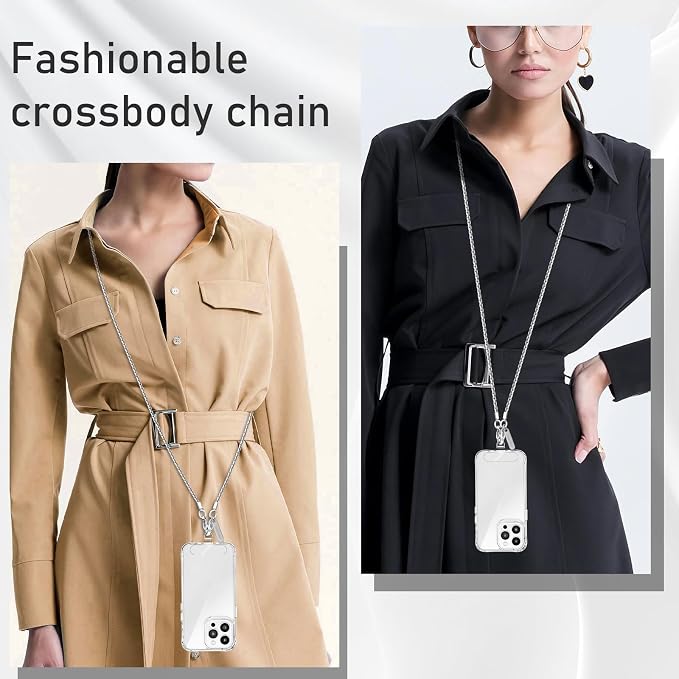 MOUTAKEY Metal Cell Phone chain Crossbody Phone lanyard with 2 Tether Tabs Detachable iPhone Chain Crossbody Strap,Non-rusting,Solid,iPhone Lanyard for Women Girls Travel Shopping Party Camping