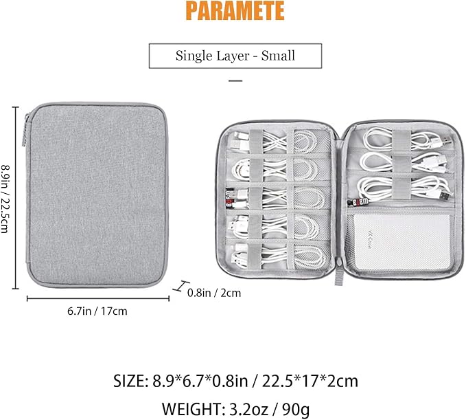 Electronics Organizer, Jelly Comb Electronic Accessories Case Portable Double Layer Cable Storage Bag for Cell Phone, Data Line, Power Bank, USB Flash Drive and More (Gray, Single layer/Small)