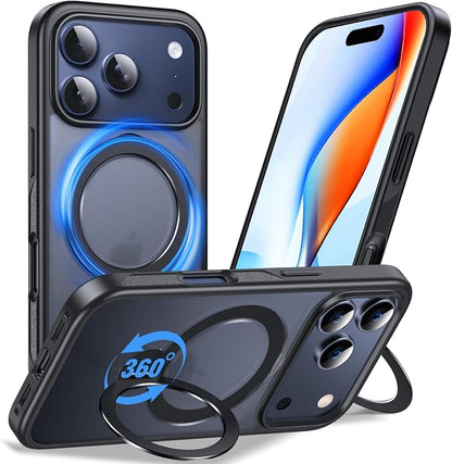 Anqrp 360° All-in-ONE Stand Case for iPhone 17 Pro Case with Rotatable Magnetic Kickstand Ring Holder, Compatible with Mag-Safe, MIL-Grade Shockproof iPhone 17 Pro Phone Case Cover 6.3", Black