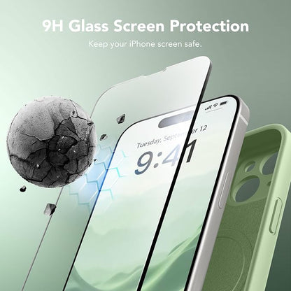 Magnetic for iPhone 15 Case, Compatible with MagSafe, [Screen Protector + Full Camera Protection], Silicone Shockproof Anti-Scratch Protective Phone Case for iPhone 15 6.1", Matcha