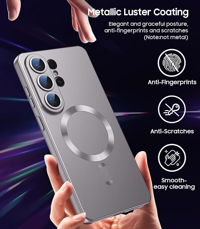 Magnetic for Samsung Galaxy S26 Ultra Case [Compatible with MagSafe][Built-in Camera Lens Protector] Slim Soft Silicone Bumper Shockproof Metallic Luster Phone Case, Gray