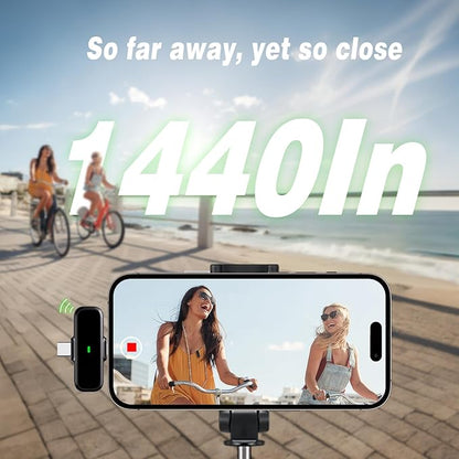 Wireless Lavalier Microphone for iPhone/Android - Dual Mini Noise Canceling Mic with Charging Case(30H), USB-C/Lightning Clip-on Microphone for Video Recording Streaming Podcast Vlogging(Black)