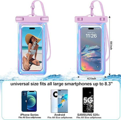 Up to 8.3" 4 Pack Iridescence Universal Waterproof Phone Pouch, Large Phone Waterproof Case Dry Bag, Protection Level: IP68, Outdoor Sports for Apple iPhone,Samsung,and More, Iridescence 4 Pack