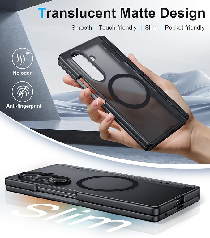 for Samsung Galaxy Z Fold 8 Ultra Case,[Compatible with MagSafe][Built-in HD Screen Protector & Kickstand][Hinge Protection] Translucent Matte Shockproof Phone Case for Z Fold 8 Ultra,Black
