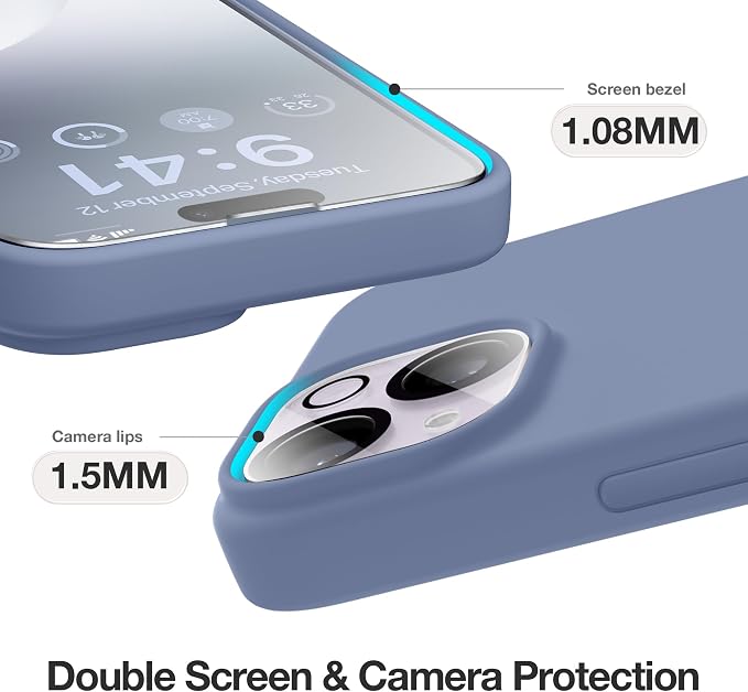 GONEZ Magnetic for iPhone 14 Case, Compatible with Magsafe, with Screen Protector + Camera Protector, Anti-Scratch Microfiber Lining, Liquid Silicone Shockproof Protective Phone Case, Lavender Gray