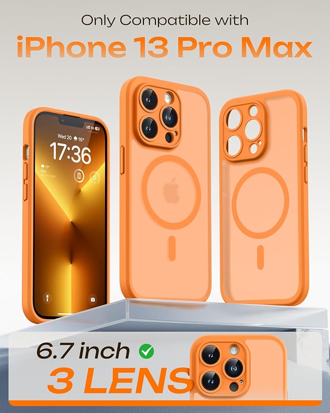 TOCOL for iPhone 13 Pro Max Case, Compatible with Magsafe Charger, Full Camera Protection, Translucent Matte for iPhone 13 Pro Max iPhone Case 6.7 inch (Orange)