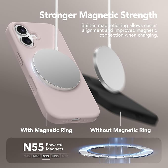 GONEZ Magnetic for iPhone 16 Case, Compatible with MagSafe, [Screen Protector + Camera Lens Protector], Liquid Silicone Shockproof Protective Phone Case for iPhone 16 6.1", Light Taro