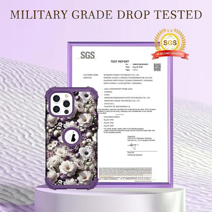 Hocase for iPhone 14 Pro Max Case, Heavy Duty Shockproof Protection Soft Silicone Rubber+Hard Plastic Bumpers Hybrid Protective Case for iPhone 14 Pro Max 2022 - White Flowers