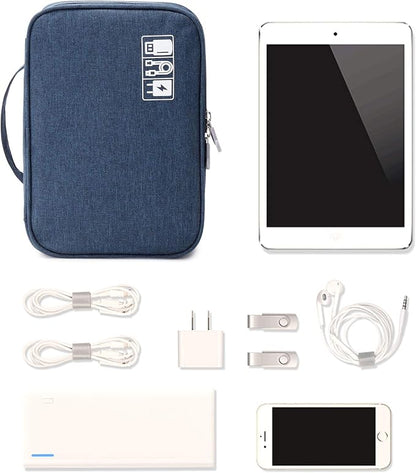 Lanola Travel Cable Organizer Bag, Electronic Accessories Case Portable Double Layer Cable Storage Bag for Cord, Charger, Flash Drive, Phone, SD Card,Personal Items - (Dark Blue)