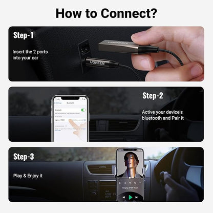 UGREEN Aux to Bluetooth 6.0 Adapter 3.5mm Bluetooth Receiver for Car USB 2.0 to 3.5mm Jack Kit with Built-in Microphone Aux Input for Hands-Free Calls Compatible with Car Speaker and Home Audio