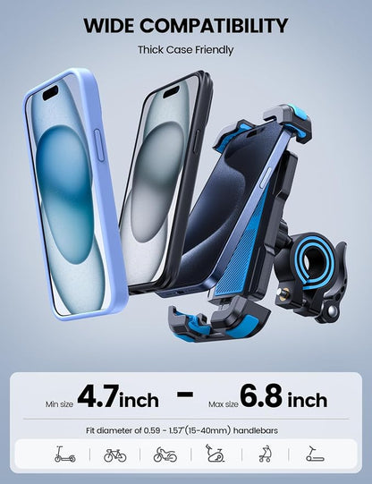 Lamicall Motorcycle Phone Mount, Bike Holder - Upgrade Adjustable Cell Holder, Bicycle Scooter Handlebar Cradle Clip for iPhone 15 Pro Max/Plus, 14, Galaxy S22 and 4.7-6.8" Phone, Blue