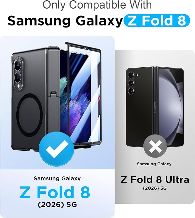 for Samsung Galaxy Z Fold 8 Case,[Compatible with MagSafe][Built-in HD Screen Protector & Kickstand][Hinge Protection] Translucent Matte Full-Body Shockproof Phone Case for Z Fold 8 Wide,Black