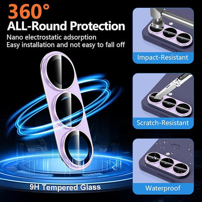 for Samsung Galaxy S26 Camera Lens Protector, Electroplated Matte Back with 9H Tempered Glass Lens Protector, [Strong Adsorption] [Case-Friendly] Metal Ring HD Clear Lens Cover, Purple