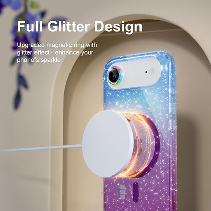 Choiche Magnetic for iPhone 17 Air Case Compatible with MagSafe, Women Cute Glitter Sparkly Phone Case with Diamond Camera Lens Protectors, Military-Grade Drop Protection 6.5" (Blue/Purple)