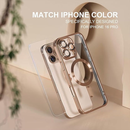Misea Magnetic for iPhone 16 Pro Case Compatible with MagSafe [Never Yellowing] [Military Grade Drop Protection] Full Camera Lens Protector Plating Soft Clear Phone Case for Women 6.3", Desert
